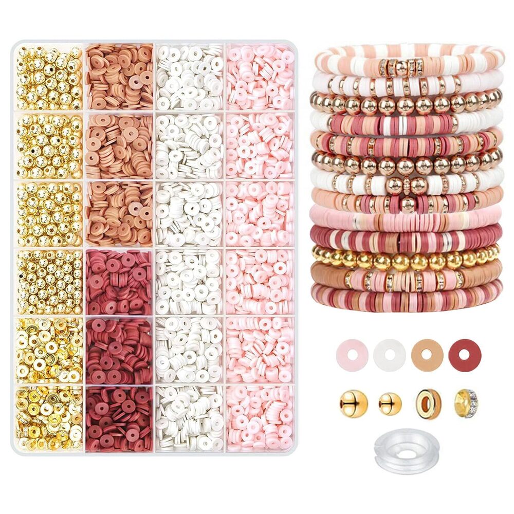 1781 3000 PCS Clay Beads for Bracelet Making Kit Neutral Colors Polymer